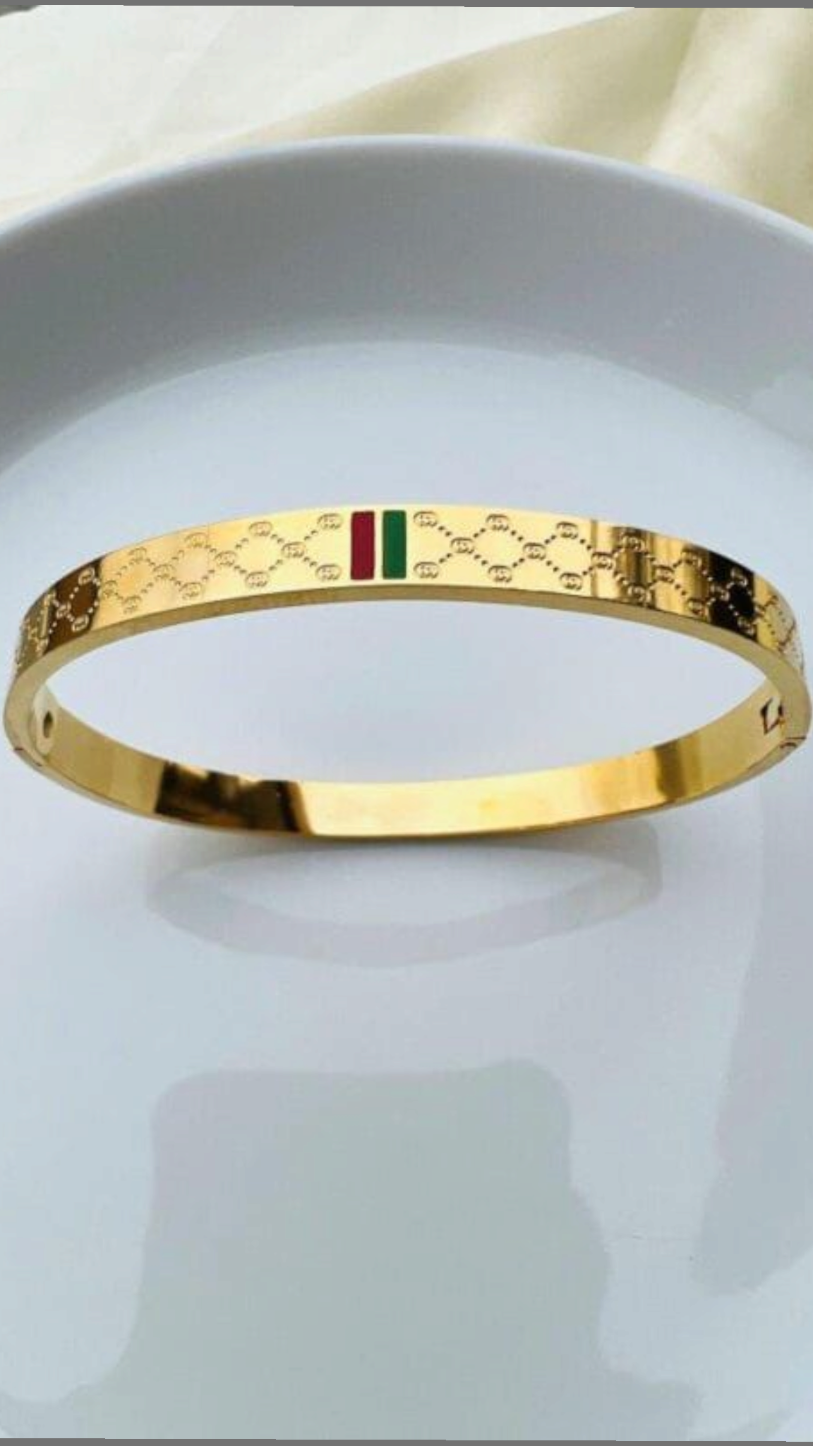 Italian-Inspired Green & Red Enamel Gold Bangle
