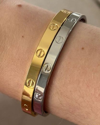 Minimal Screw Bracelet Set | Gold & Silver Stainless Steel Cuff