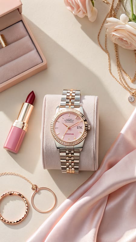 Rose Pink Women’s Two-Tone Pink Dial Luxury Watch