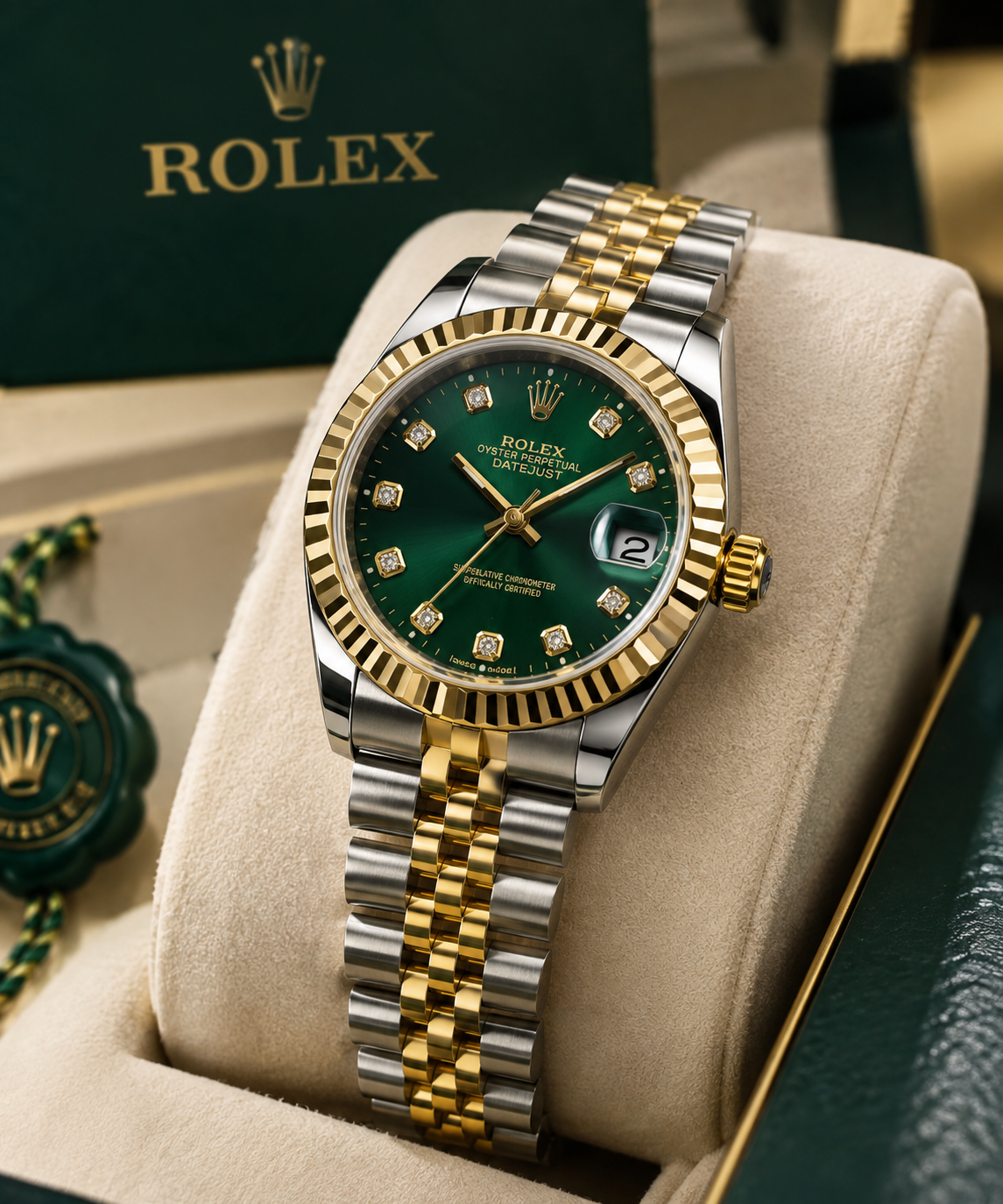 Emerald Green Two-Tone Luxury Watch