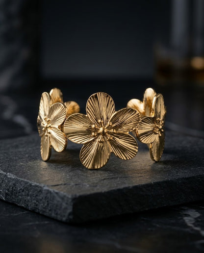 Golden Floral Bloom Cuff Bracelet