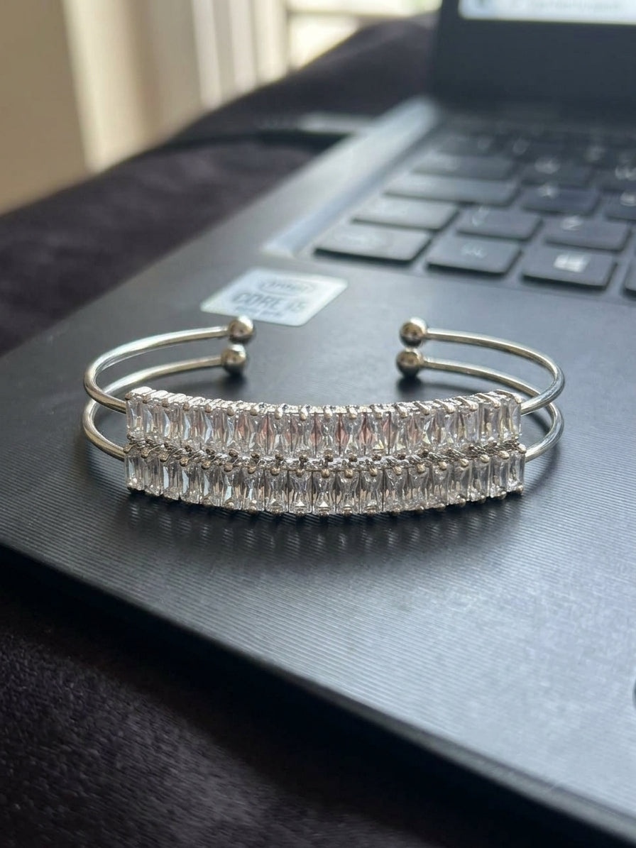Baguette Crystal Open Cuff Bracelet Gold & Silver Set