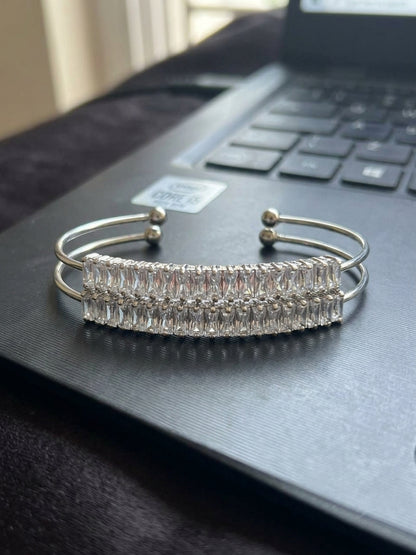 Baguette Crystal Open Cuff Bracelet Gold & Silver Set