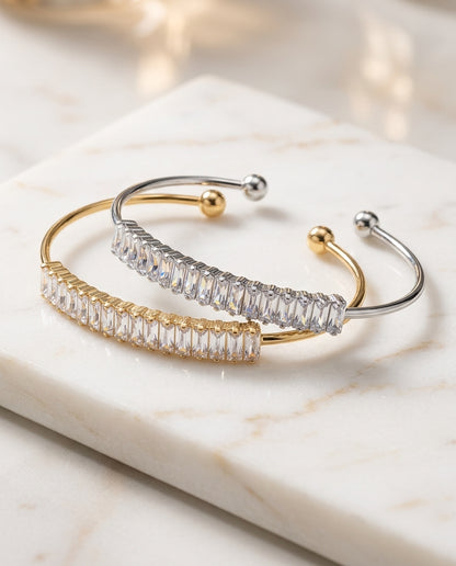 Baguette Crystal Open Cuff Bracelet Gold & Silver Set