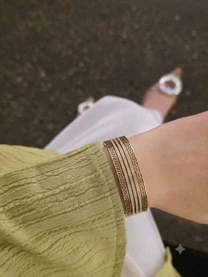 Gold Greek Key Crystal Bangle Bracelet
