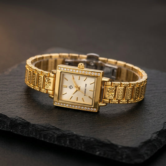 Elegant Gold-Tone Rectangular Women's Watch – Classic Bracelet Style