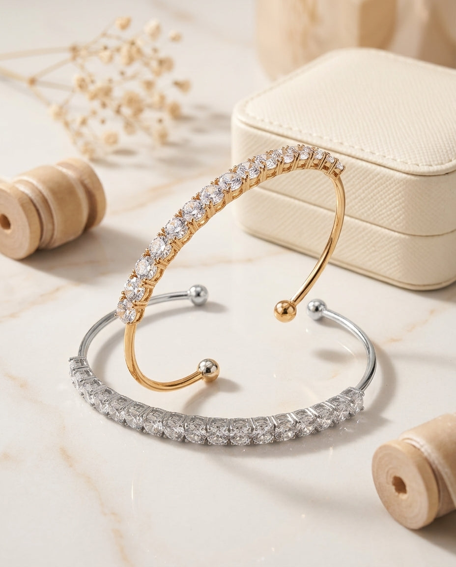Crystal Row Cuff Bracelet Set