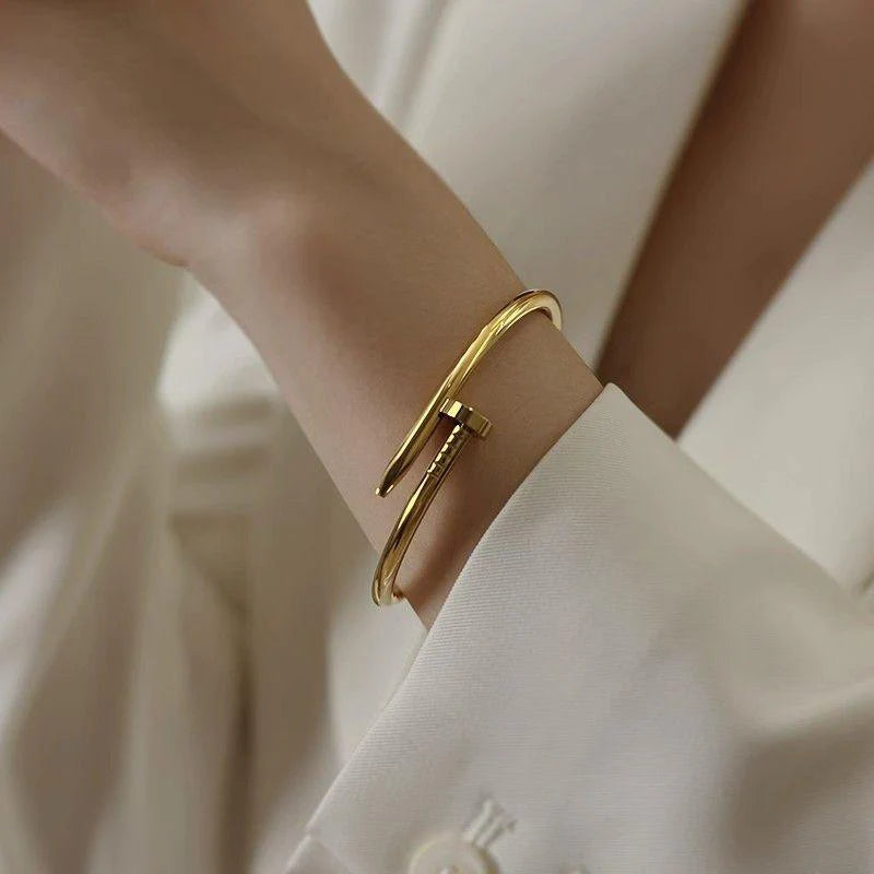 Nail Bracelet Set | Gold & Silver Stainless Steel Cuff