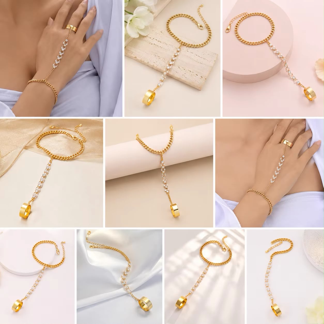 Crystal Pearl Hand Chain Bracelet