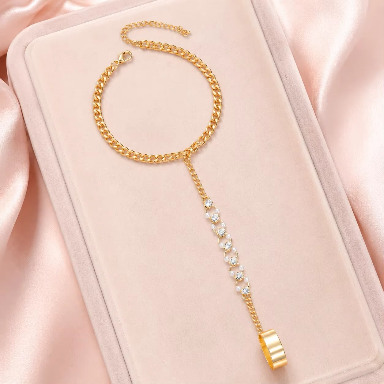 Crystal Pearl Hand Chain Bracelet