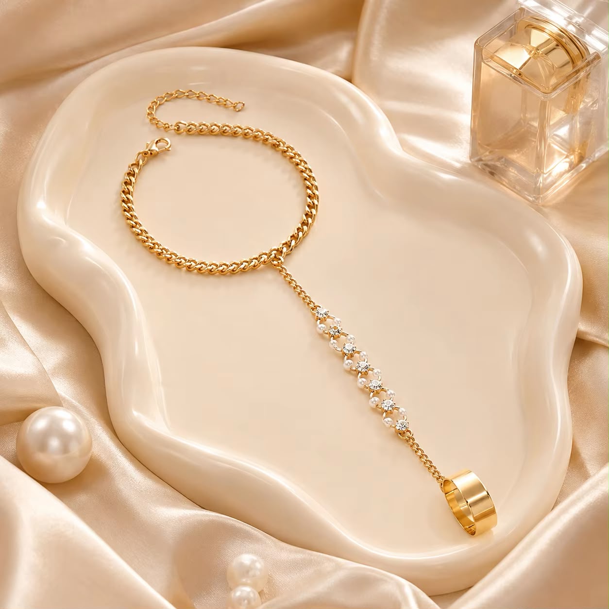 Crystal Pearl Hand Chain Bracelet