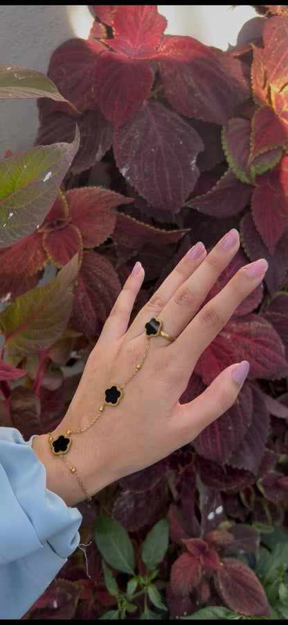 Midnight Clover Gold Hand Chain Bracelet