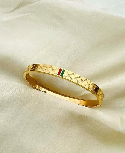Italian-Inspired Green & Red Enamel Gold Bangle