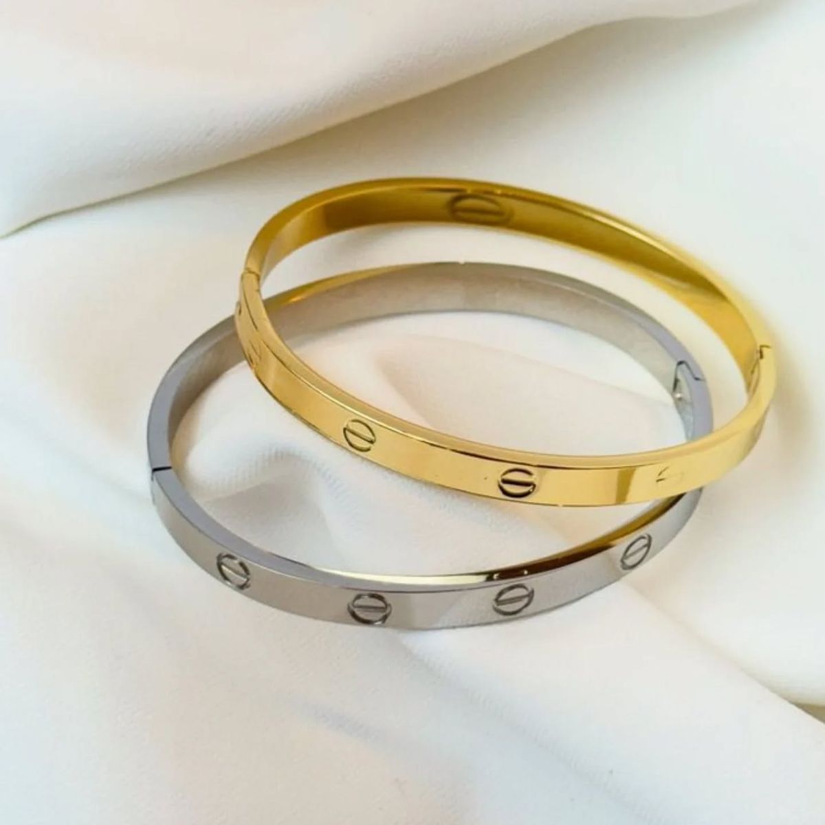 Minimal Screw Bracelet Set | Gold & Silver Stainless Steel Cuff