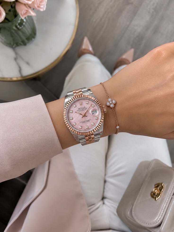 Rose Pink Women’s Two-Tone Pink Dial Luxury Watch