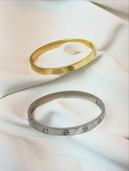 Minimal Screw Bracelet Set | Gold & Silver Stainless Steel Cuff