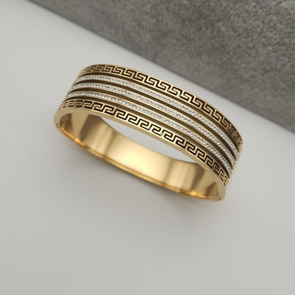 Gold Greek Key Crystal Bangle Bracelet