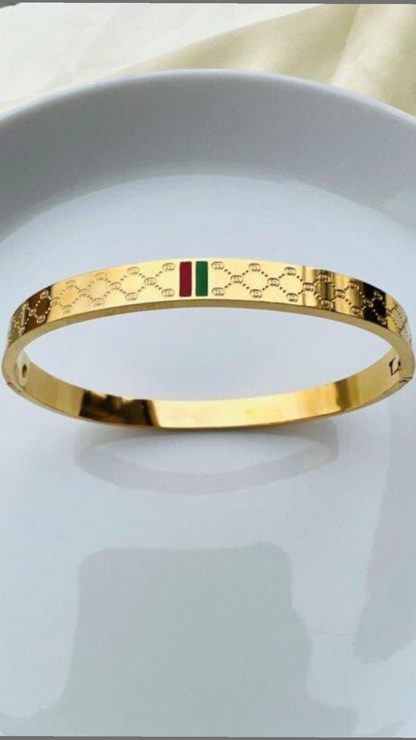 Italian-Inspired Green & Red Enamel Gold Bangle