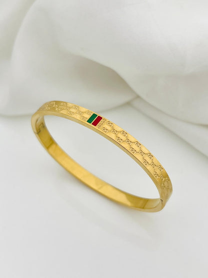 Italian-Inspired Green & Red Enamel Gold Bangle