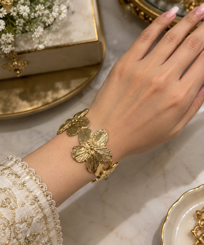 Golden Floral Bloom Cuff Bracelet