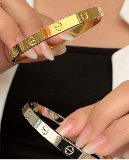 Minimal Screw Bracelet Set | Gold & Silver Stainless Steel Cuff