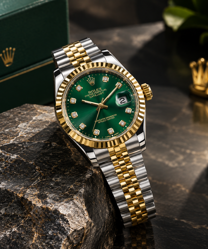 Emerald Green Two-Tone Luxury Watch
